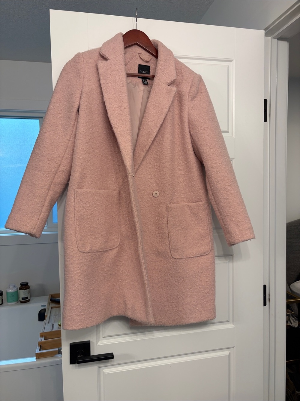 New Look Blush Pink Teddy-Texture Single-Button Pea Coat